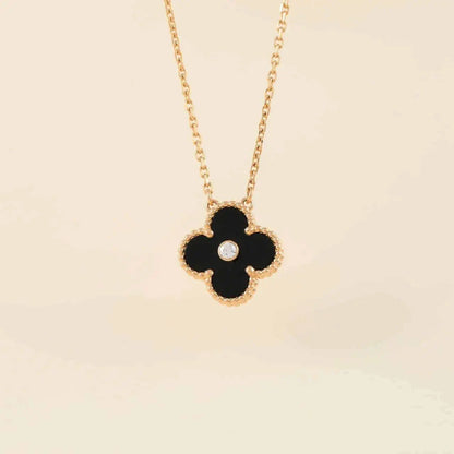 [Am jewelry]CLOVER 15MM DIAMOND ONYX NECKLACE