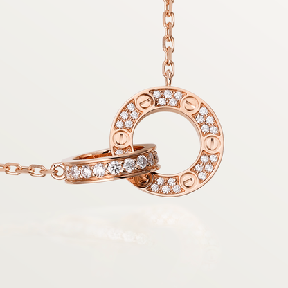 [Am jewelry]LOVE 7.6MM NECKLACE ROSE GOLD AND SILVER  FULL DIAMOND