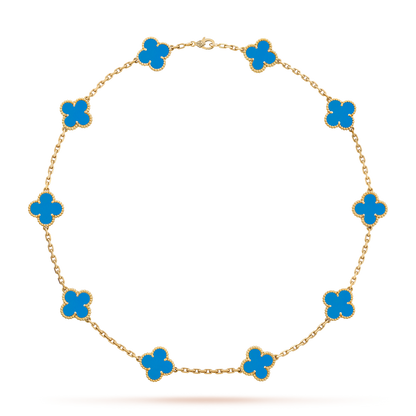 [Am jewelry]CLOVER 10 MOTIFS BLUE AGATE NECKLACE