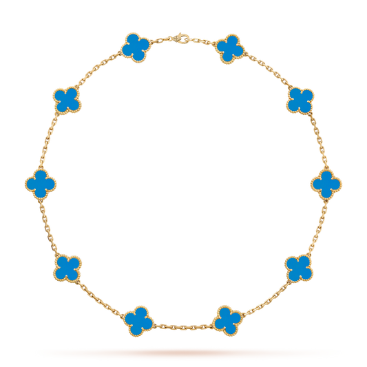[Am jewelry]CLOVER 10 MOTIFS BLUE AGATE NECKLACE