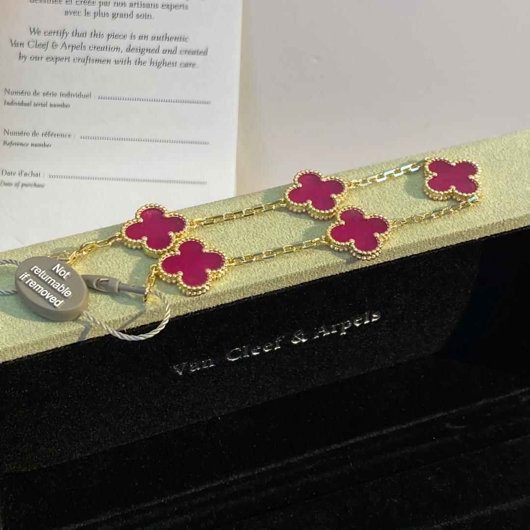 [AM Jewels]NEW CLOVER 5 MOTIFS PINK ENAMEL BRACELET