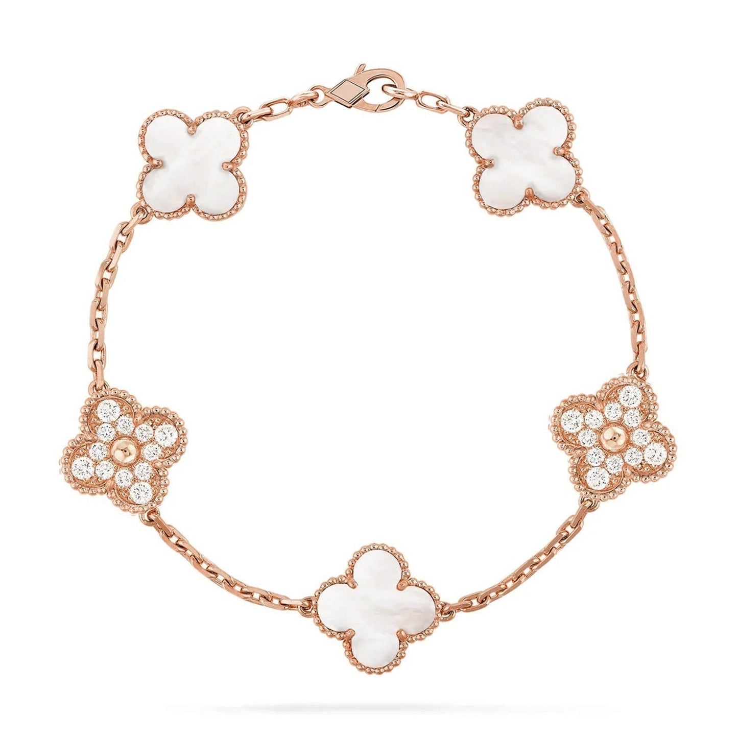 [Am jewelry]CLOVER WHITE PEARL MOP 5 MOTIF BRACELET COLLECTION