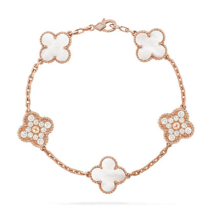 [Am jewelry]CLOVER WHITE PEARL MOP 5 MOTIF BRACELET COLLECTION