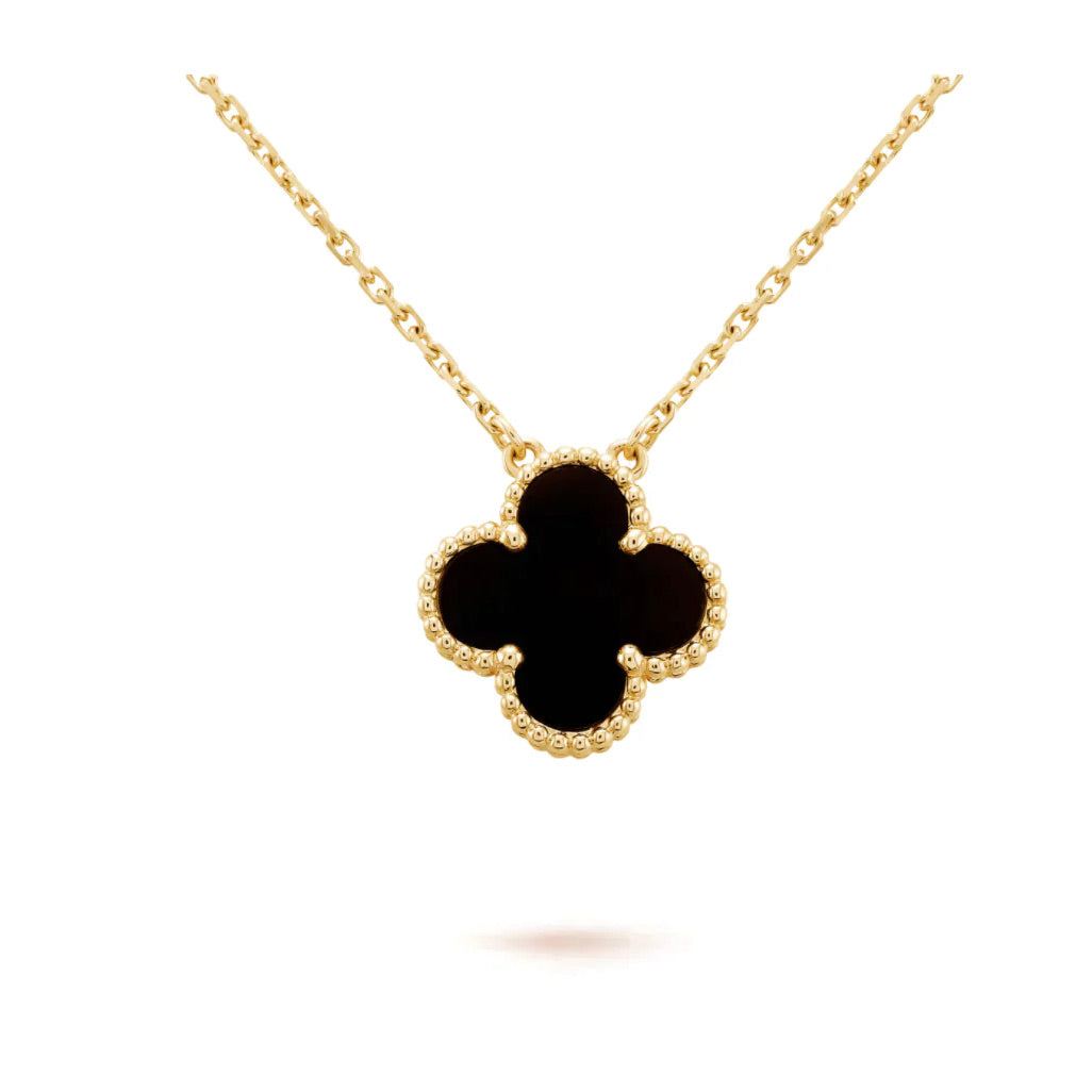 [Am jewelry]CLOVER 15MM BLACK ONYX SINGLE FLOWER NECKLACE