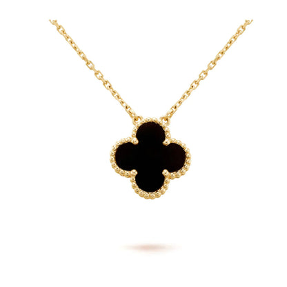 [Am jewelry]CLOVER 15MM BLACK ONYX SINGLE FLOWER NECKLACE