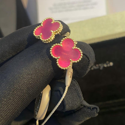 [AM Jewels]NEW CLOVER 15MM PINK ENAMEL STUD EARRINGS
