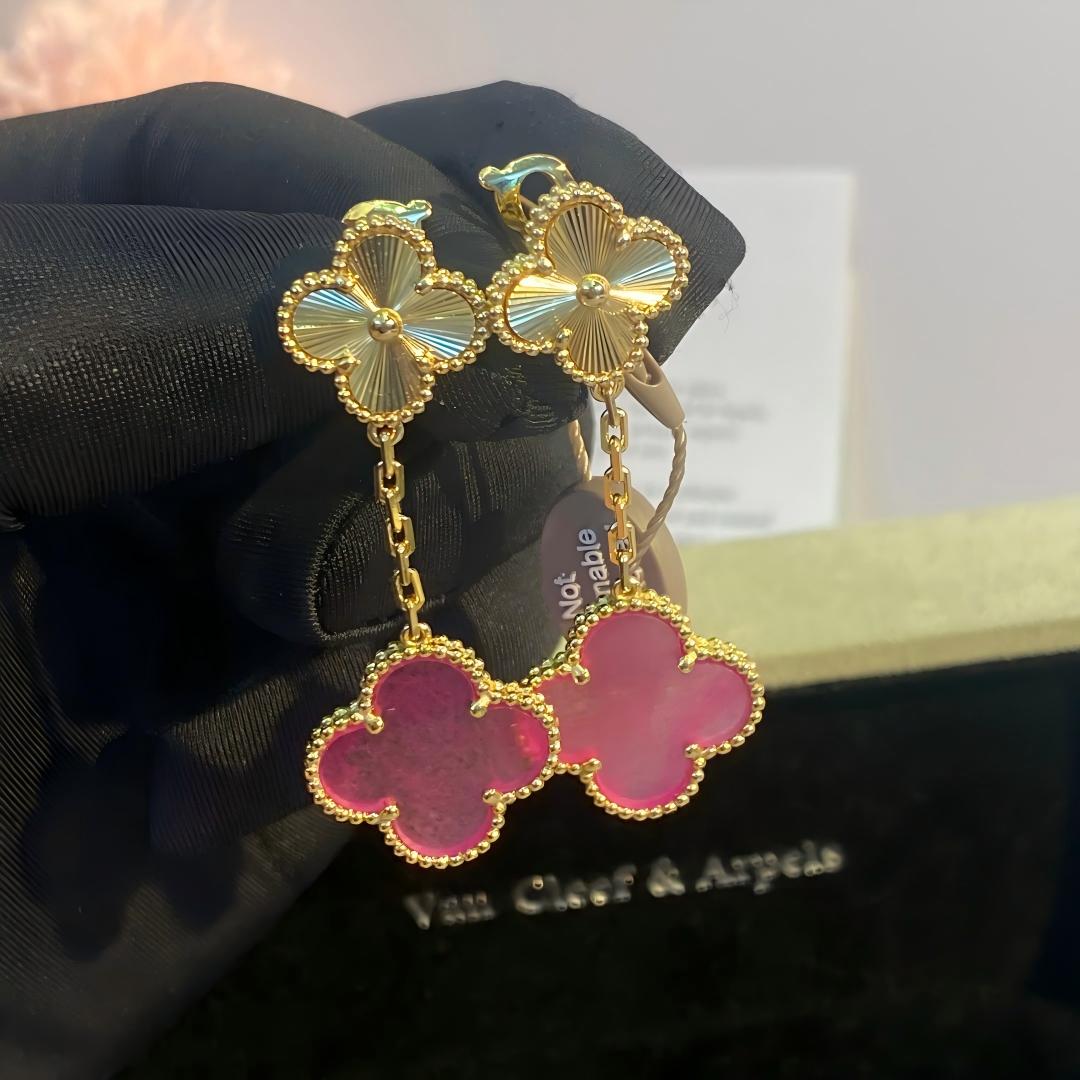 [AM Jewels]NEW CLOVER 2 MOTIF PINK ENAMEL EARRINGS