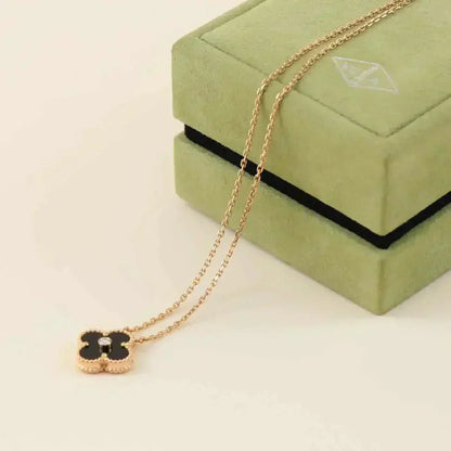 [Am jewelry]CLOVER 15MM DIAMOND ONYX NECKLACE