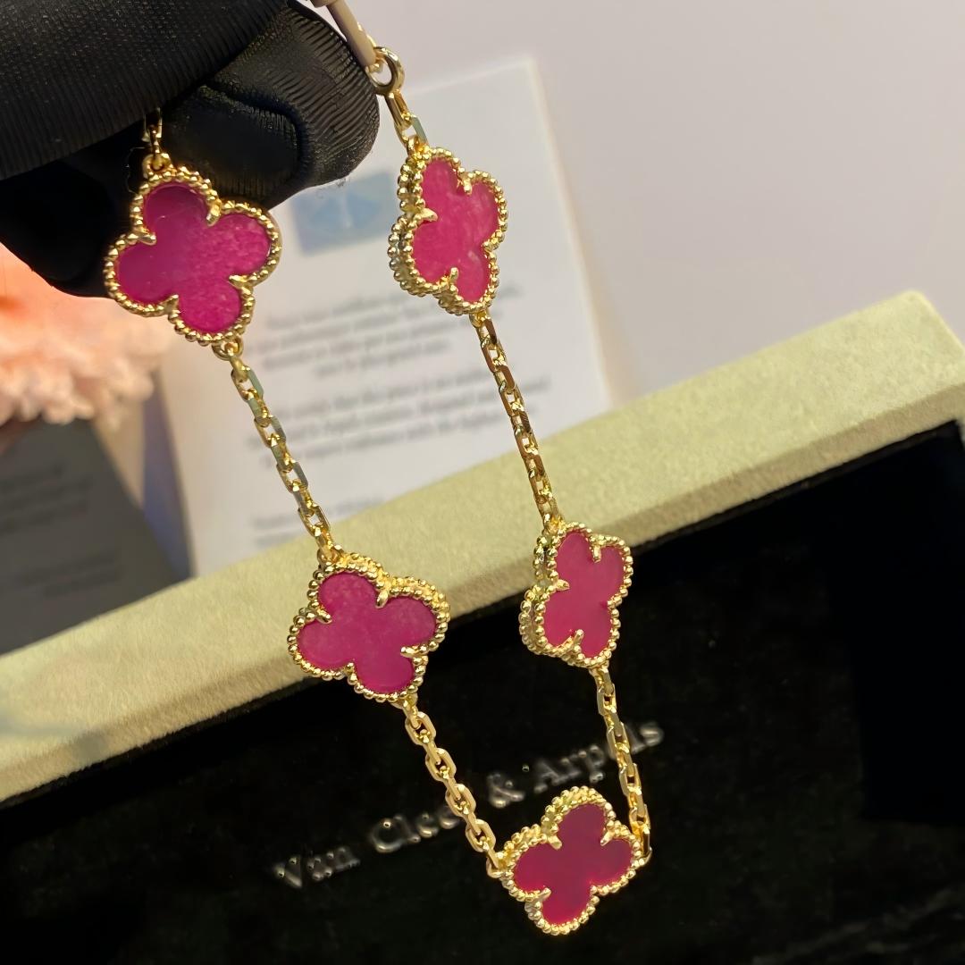 [AM Jewels]NEW CLOVER 5 MOTIFS PINK ENAMEL BRACELET