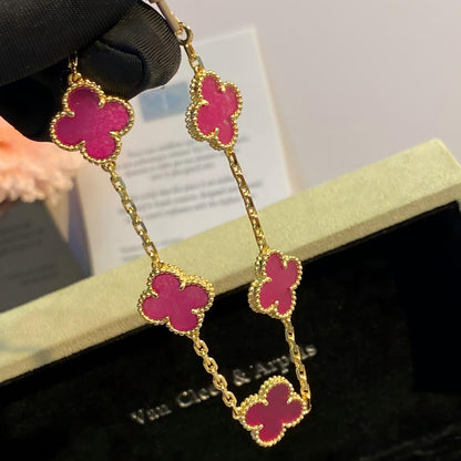 [AM Jewels]NEW CLOVER 5 MOTIFS PINK ENAMEL BRACELET