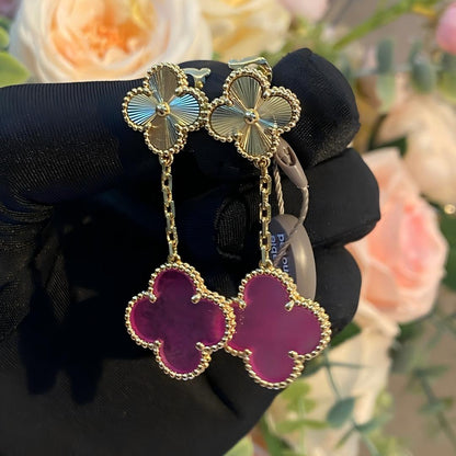 [AM Jewels]NEW CLOVER 2 MOTIF PINK ENAMEL EARRINGS