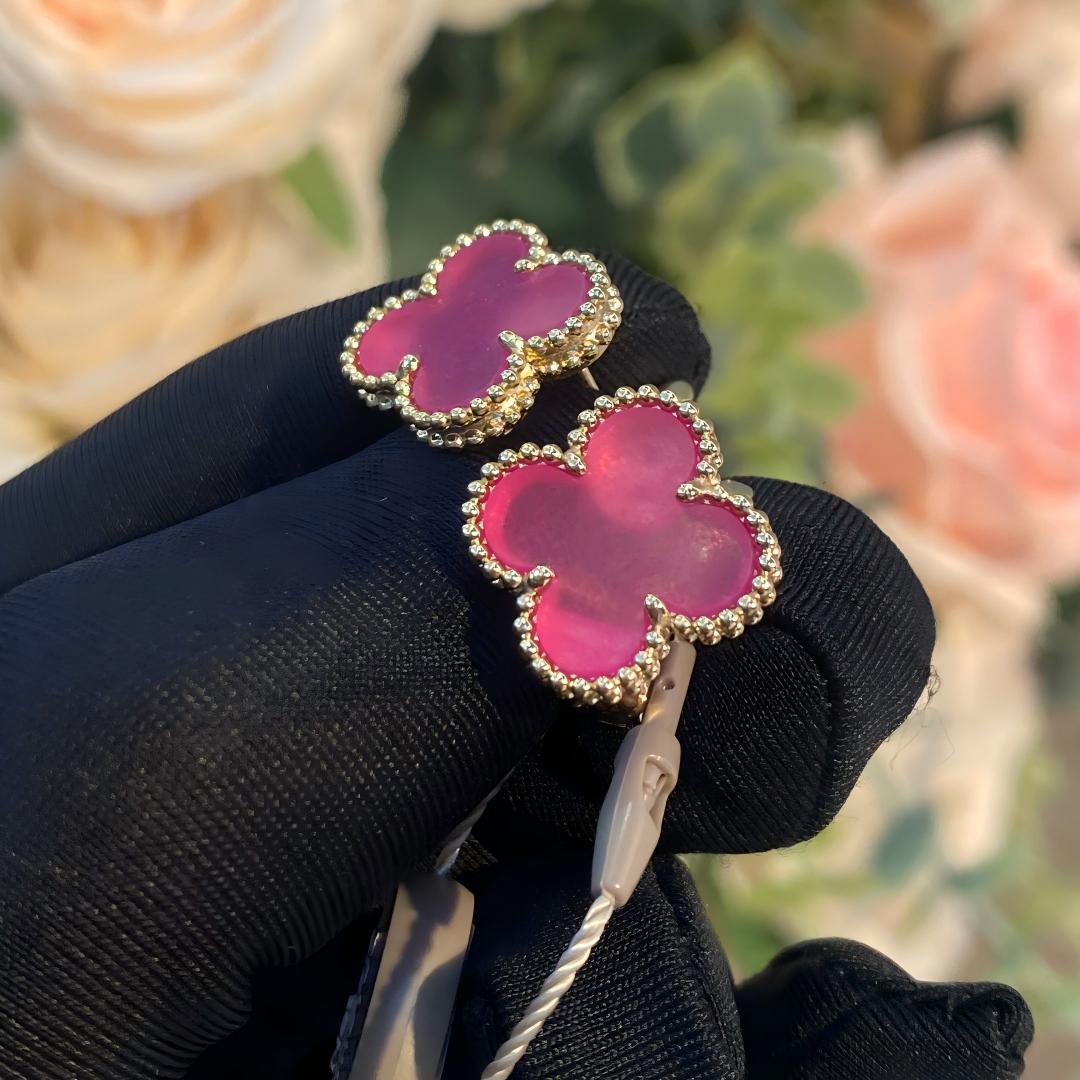 [AM Jewels]NEW CLOVER 15MM PINK ENAMEL STUD EARRINGS
