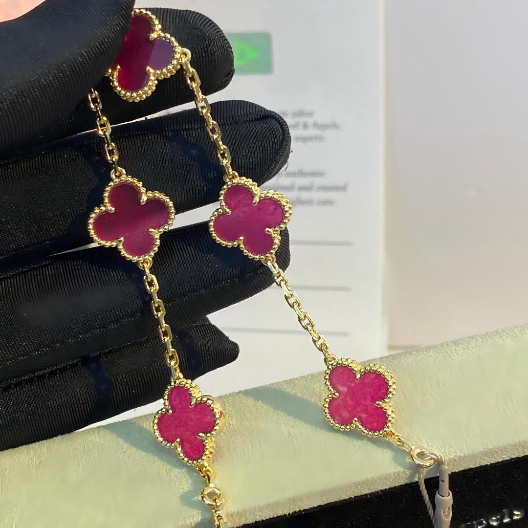[AM Jewels]NEW CLOVER 5 MOTIFS PINK ENAMEL BRACELET