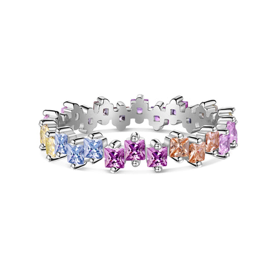 [Am jewelry]Mixed Colorful Square Staggered Rings