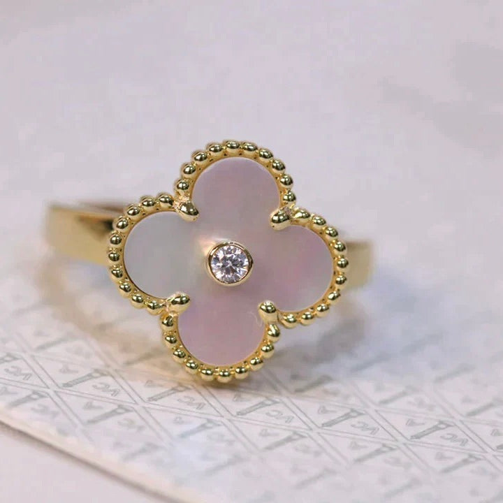[Am jewelry]CLOVER PINK MOP RING GOLD DIAMOND