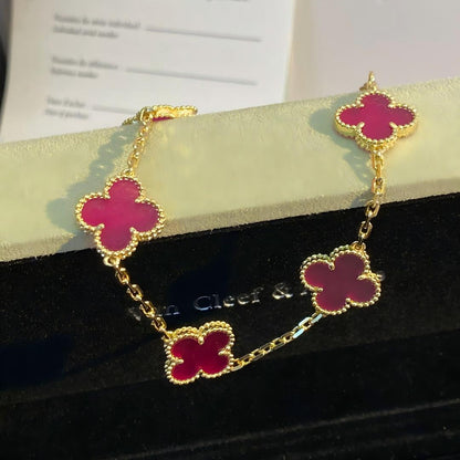 [AM Jewels]NEW CLOVER 5 MOTIFS PINK ENAMEL BRACELET