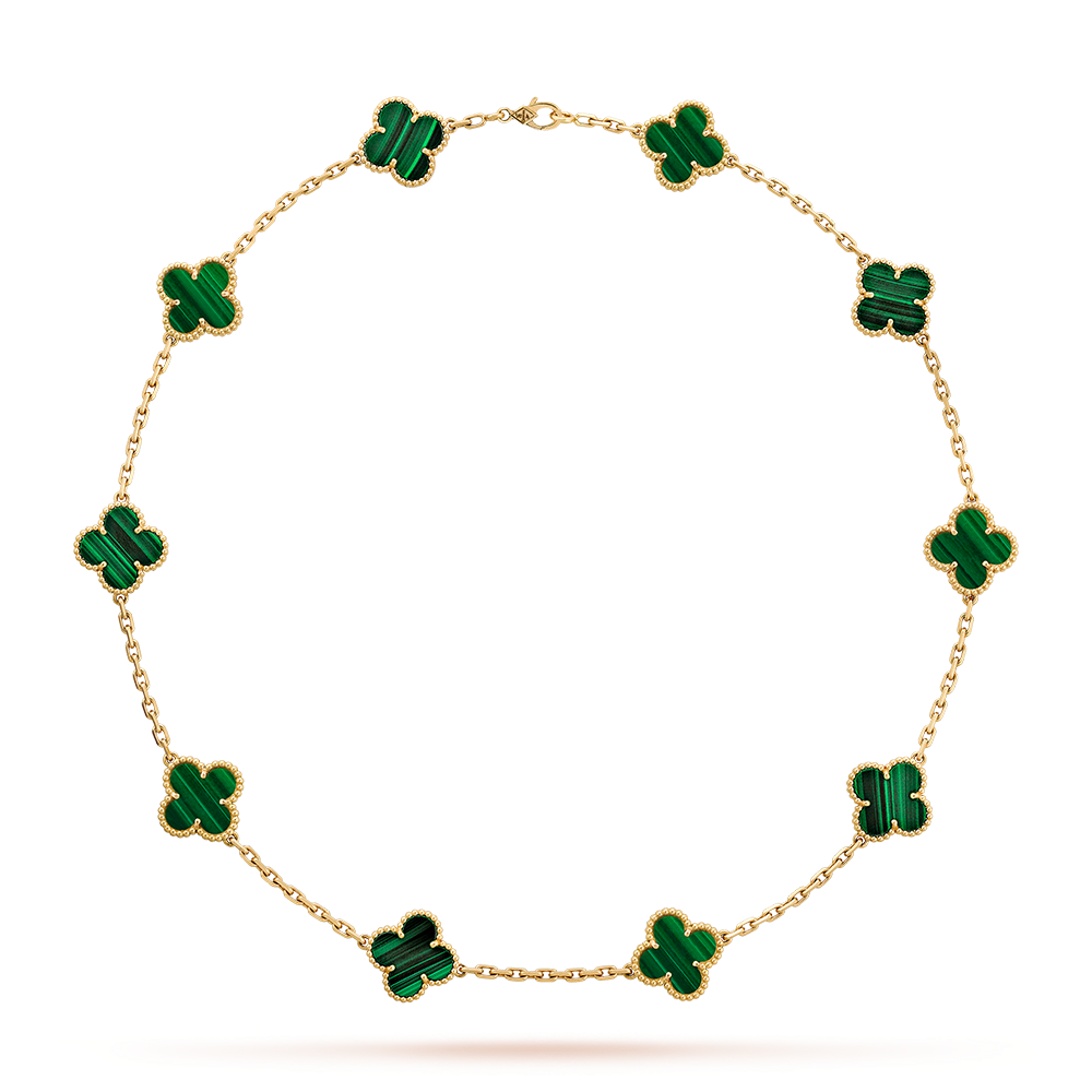 [Am jewelry]CLOVER 10 MOTIFS MALACHITE NECKLACE