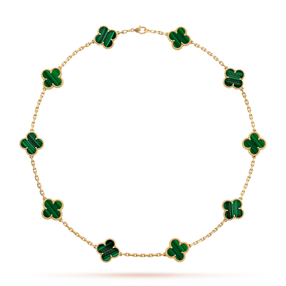 [Am jewelry]CLOVER 10 MOTIFS MALACHITE NECKLACE