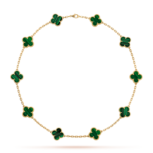 [Am jewelry]CLOVER 10 MOTIFS MALACHITE NECKLACE