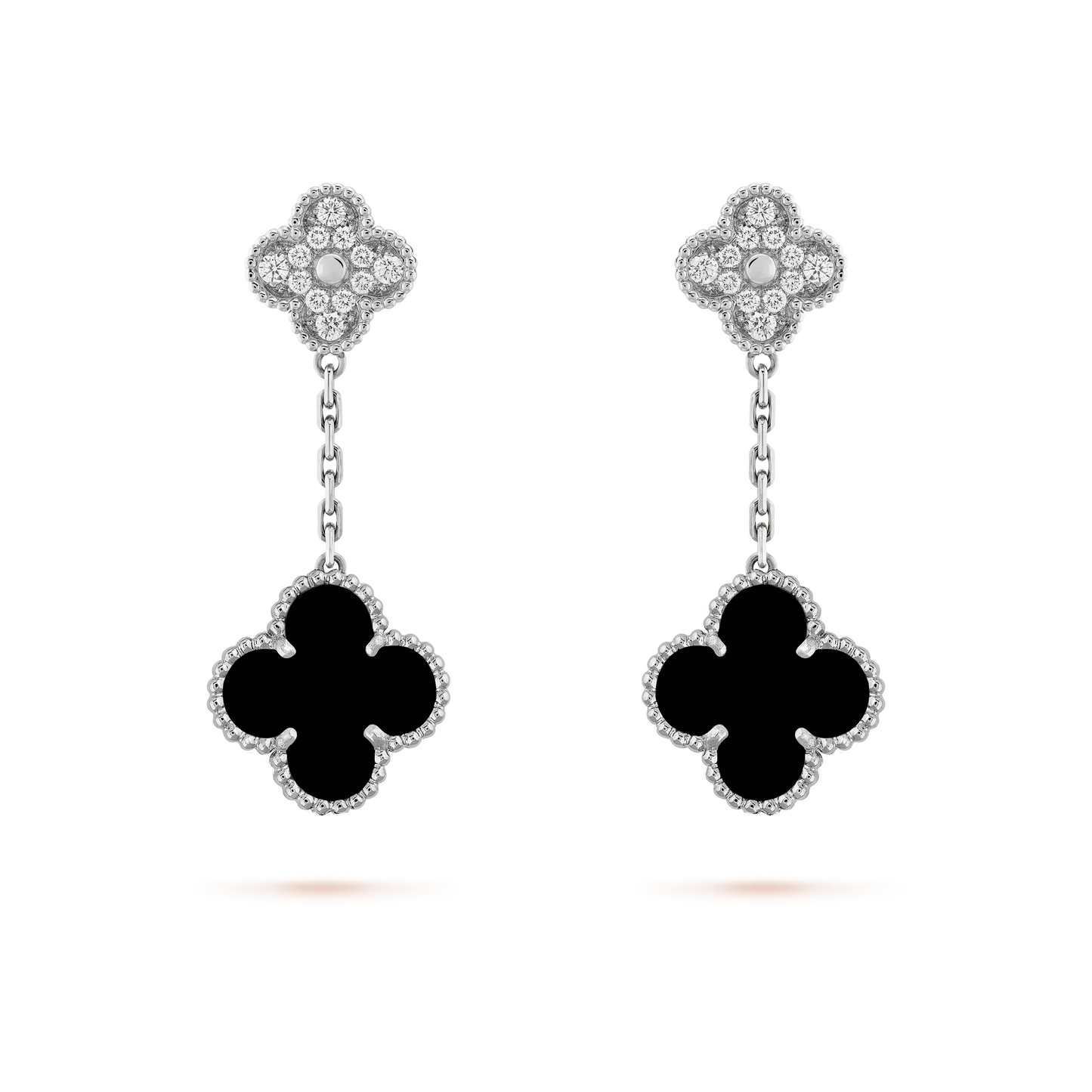 [Am jewelry]CLOVER 2 MOTIFS  DIAMOND ONYX EARRINGS SILVER