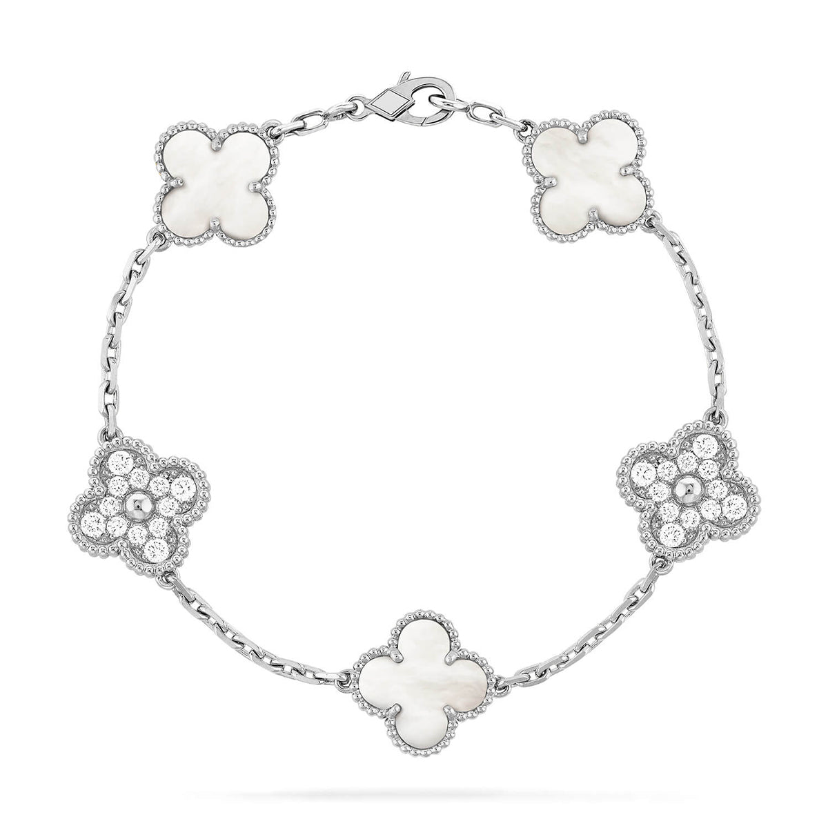 [Am jewelry]CLOVER WHITE PEARL MOP 5 MOTIF BRACELET COLLECTION