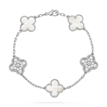 [Am jewelry]CLOVER WHITE PEARL MOP 5 MOTIF BRACELET COLLECTION