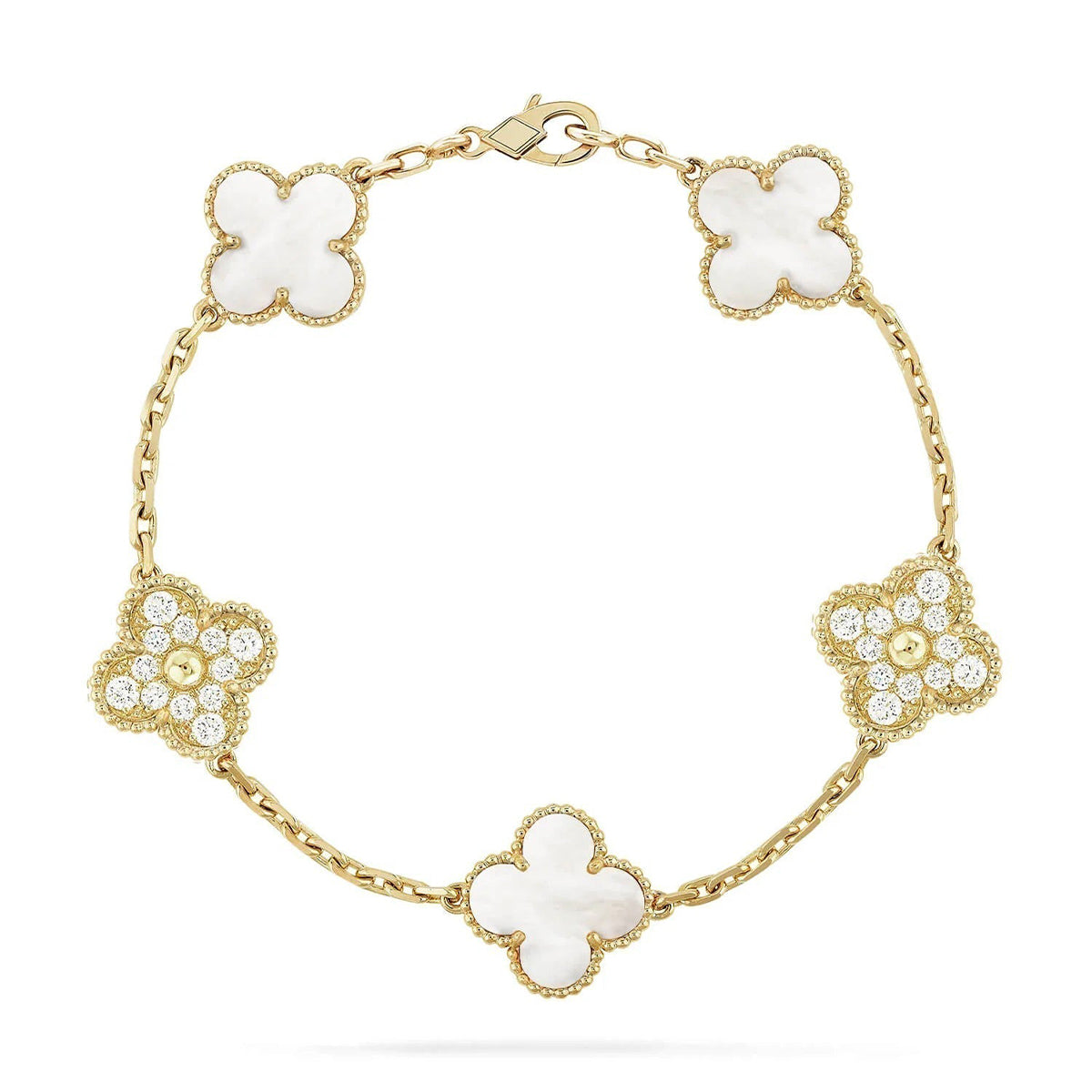 [Am jewelry]CLOVER WHITE PEARL MOP 5 MOTIF BRACELET COLLECTION