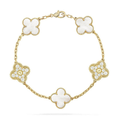 [Am jewelry]CLOVER WHITE PEARL MOP 5 MOTIF BRACELET COLLECTION