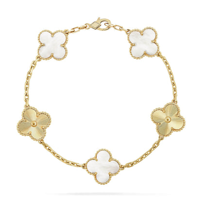 [Am jewelry]CLOVER WHITE PEARL MOP 5 MOTIF BRACELET COLLECTION