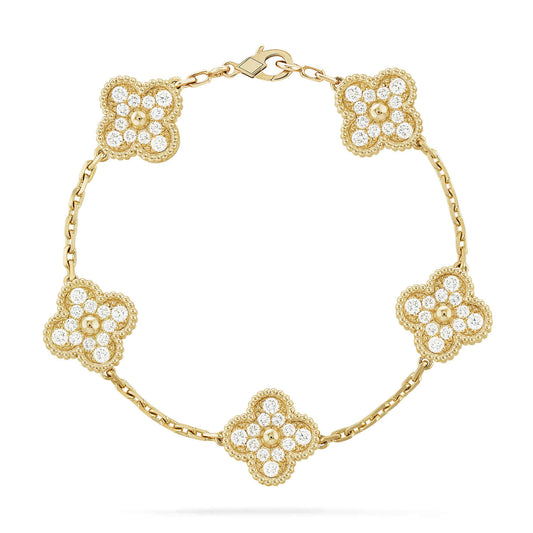 [Am jewelry] CLOVER 5 MOTIF FULL DIAMOND BRACELET COLLECTION