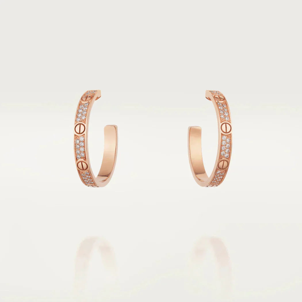 [Am jewelry]LOVE DIAMOND PINK GOLD HOOP EARRINGS