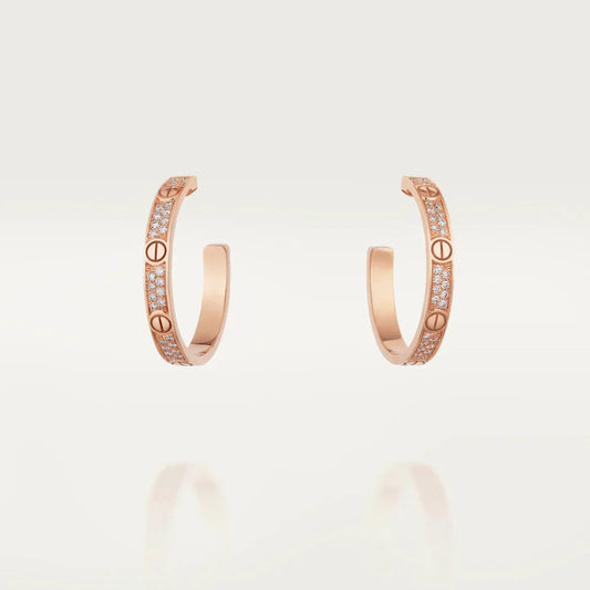 [Am jewelry]LOVE DIAMOND PINK GOLD HOOP EARRINGS