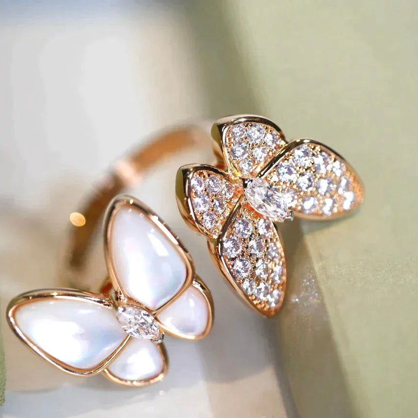 [Am jewelry]TWIN BUTTERFLY DIAMOND MOP RING