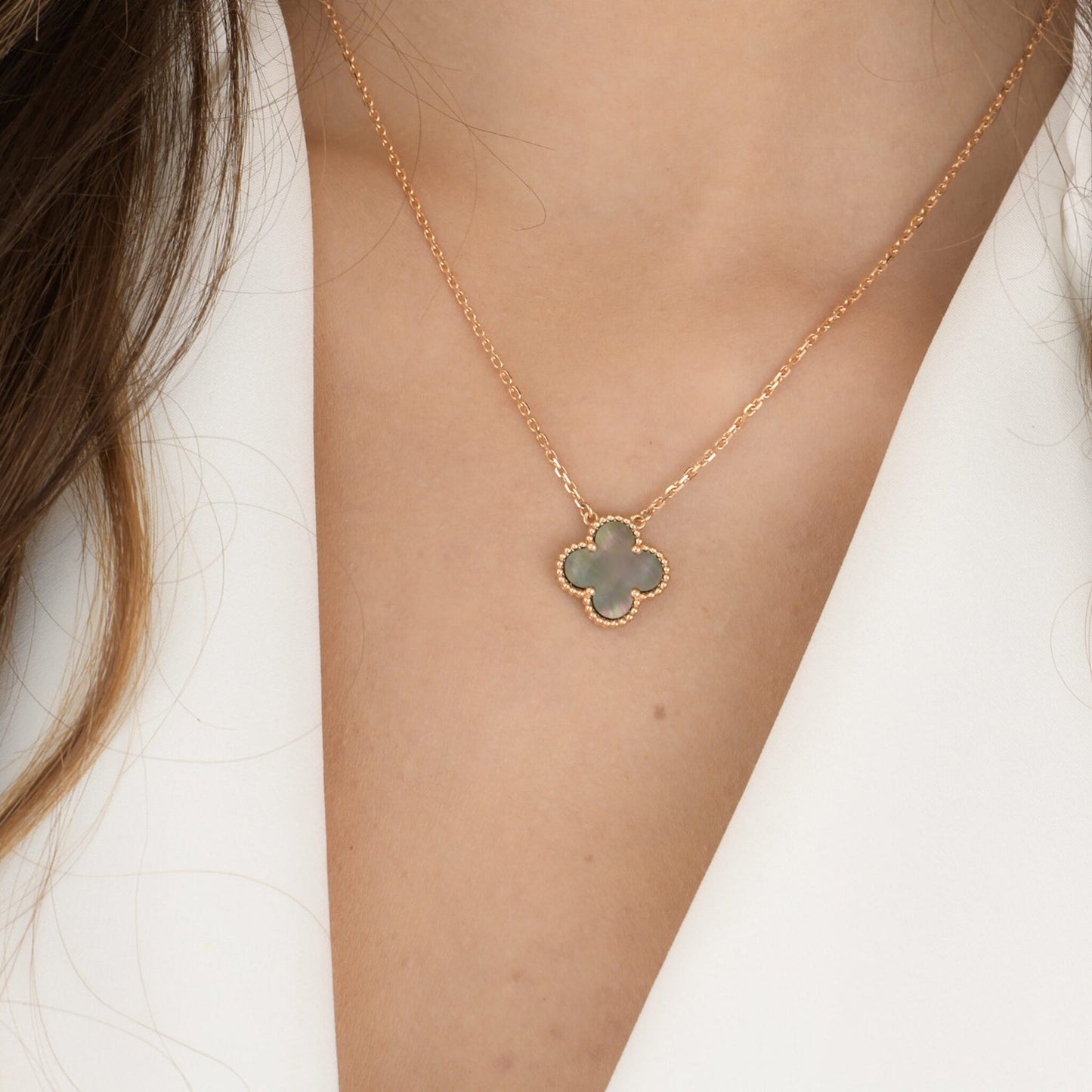 [Am jewelry]CLOVER 15MM  GRAY MOTHER OF PEARL NECKLACE