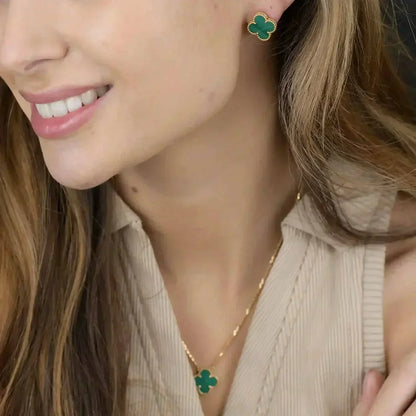 [Am jewelry]CLOVER MINI 9.5MM MALACHITE  EARRINGS