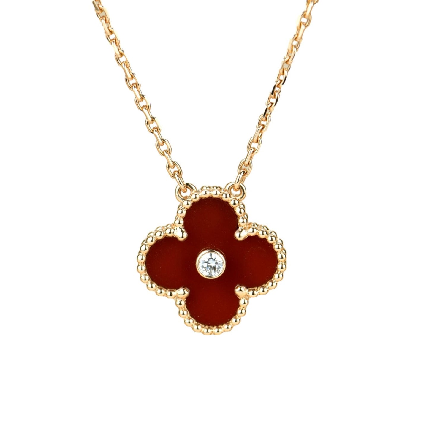 [Am jewelry]CLOVER 15MM DIAMOND CARNELIAN NECKLACE