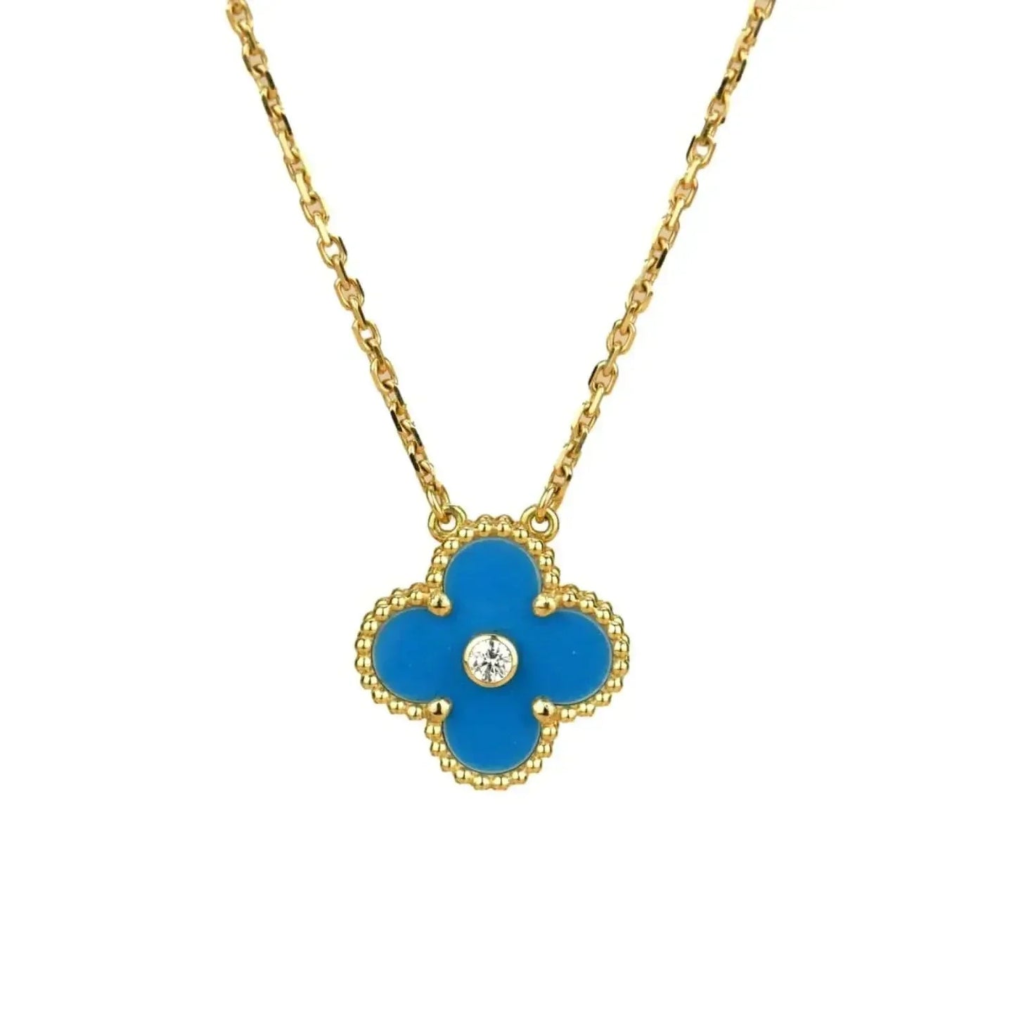 [Am jewelry]CLOVER 15MM DIAMOND AND BLUE AGATE NECKLACE