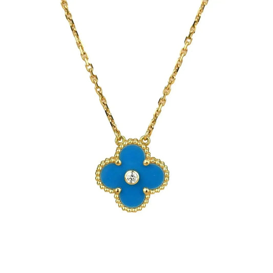 [Am jewelry]CLOVER 15MM DIAMOND AND BLUE AGATE NECKLACE