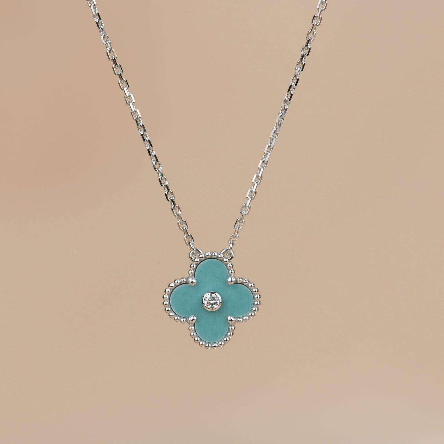 [Am jewelry]CLOVER 15MM DIAMOND SVRES PORCELAIN  NECKLACE SILVER