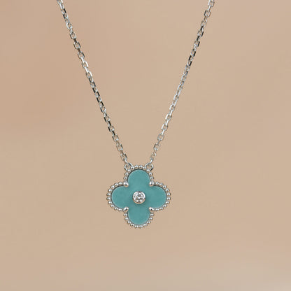 [Am jewelry]CLOVER 15MM DIAMOND SVRES PORCELAIN  NECKLACE SILVER