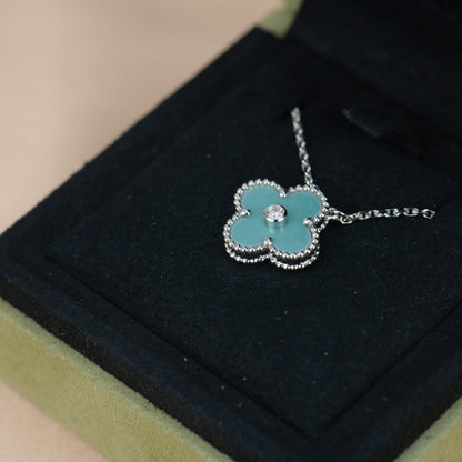[Am jewelry]CLOVER 15MM DIAMOND SVRES PORCELAIN  NECKLACE SILVER