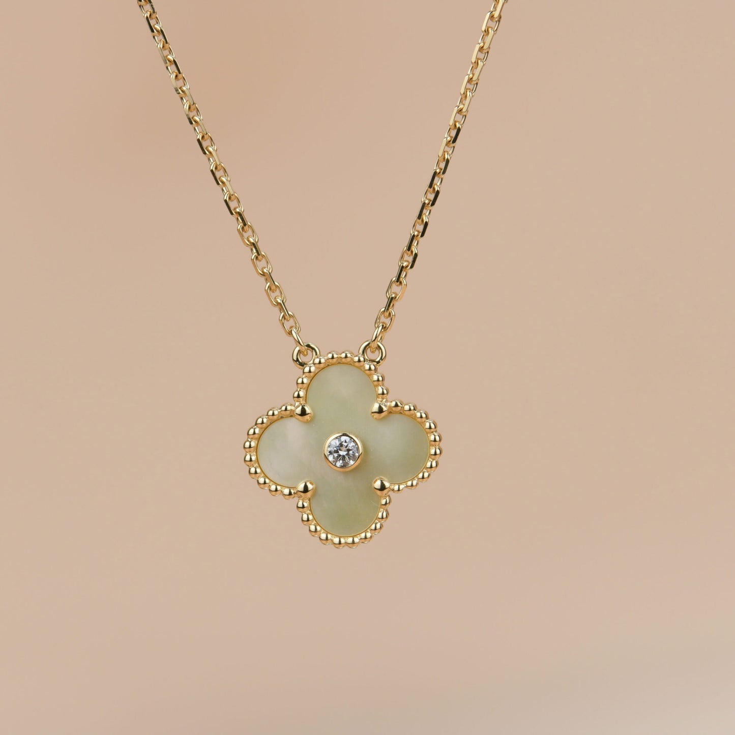[Am jewelry]CLOVER 15MM DIAMOND GOLD MOTHER OF PEARL NECKLACE