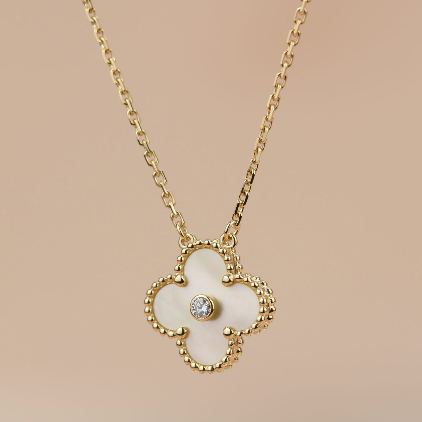 [Am jewelry]CLOVER 15MM DIAMOND GOLD MOTHER OF PEARL NECKLACE