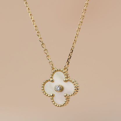 [Am jewelry]CLOVER 15MM DIAMOND GOLD MOTHER OF PEARL NECKLACE