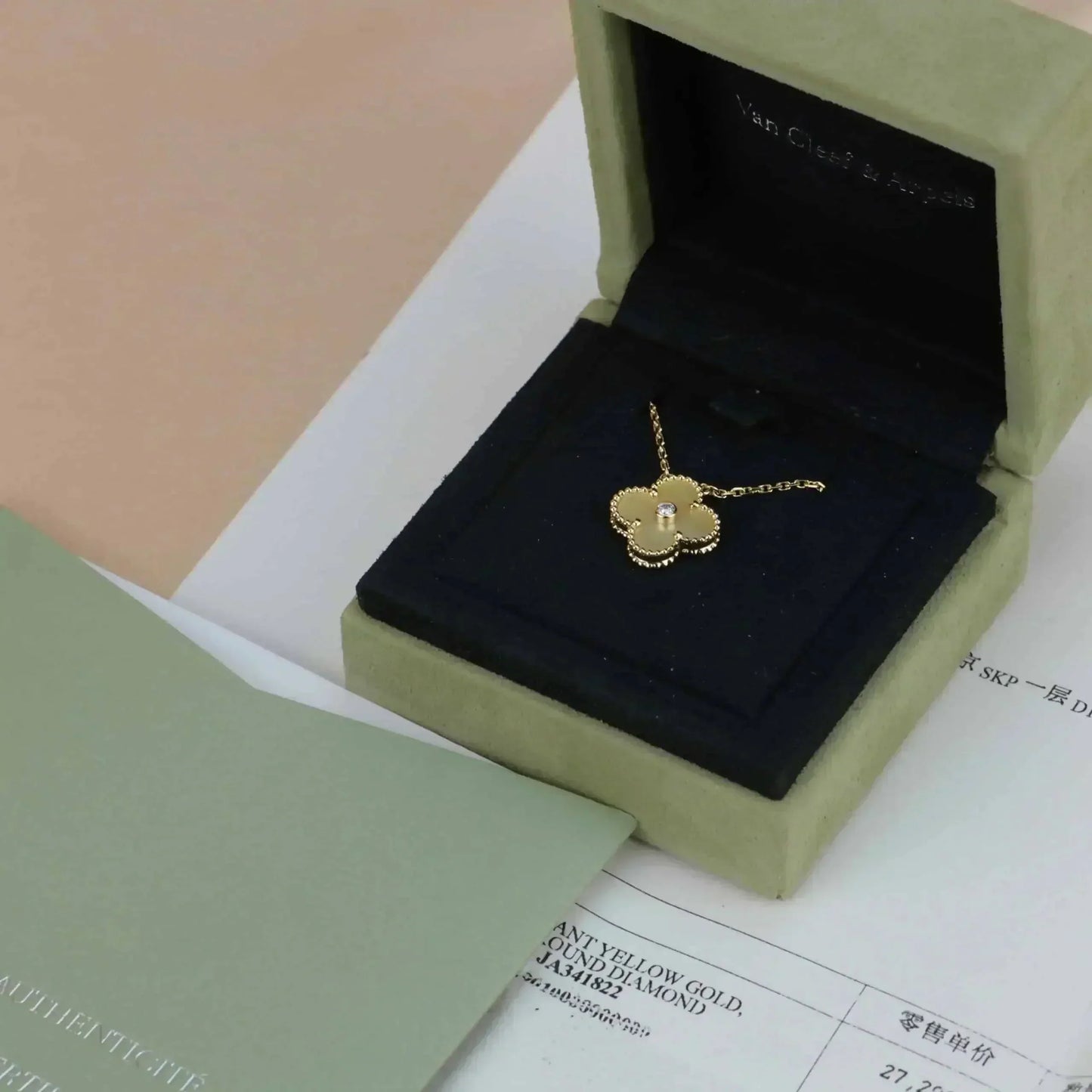 [Am jewelry]CLOVER 15MM DIAMOND GOLD MOTHER OF PEARL NECKLACE