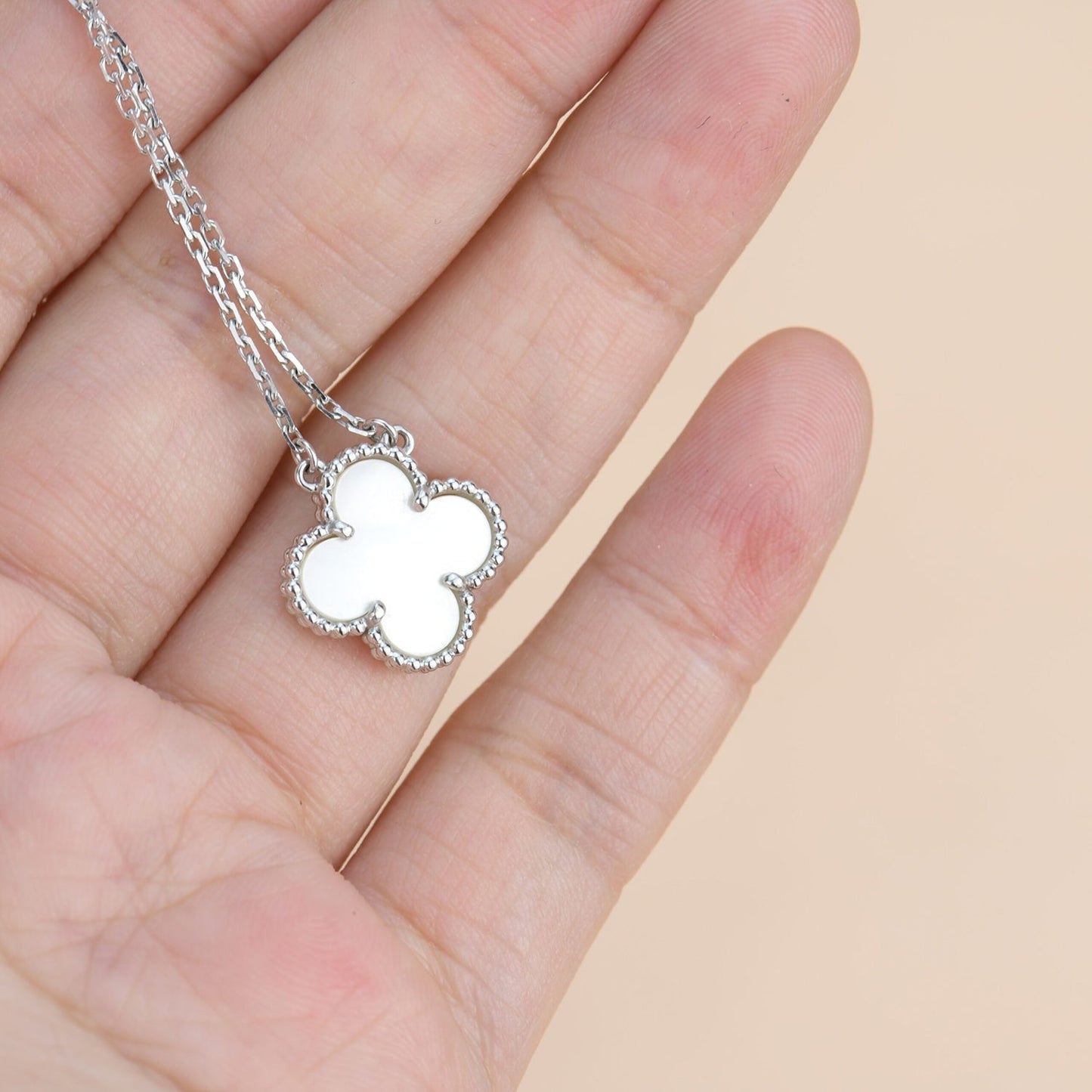 [Am jewelry]CLOVER  15MM WHITE MOTHER-OF-PEARL SILVER