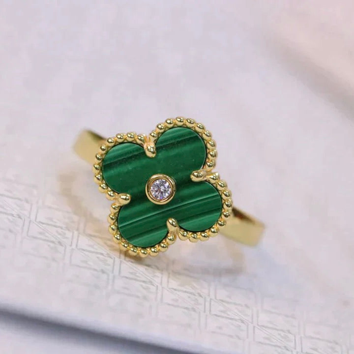 [Am jewelry]CLOVER MALACHITE RING GOLD DIAMOND