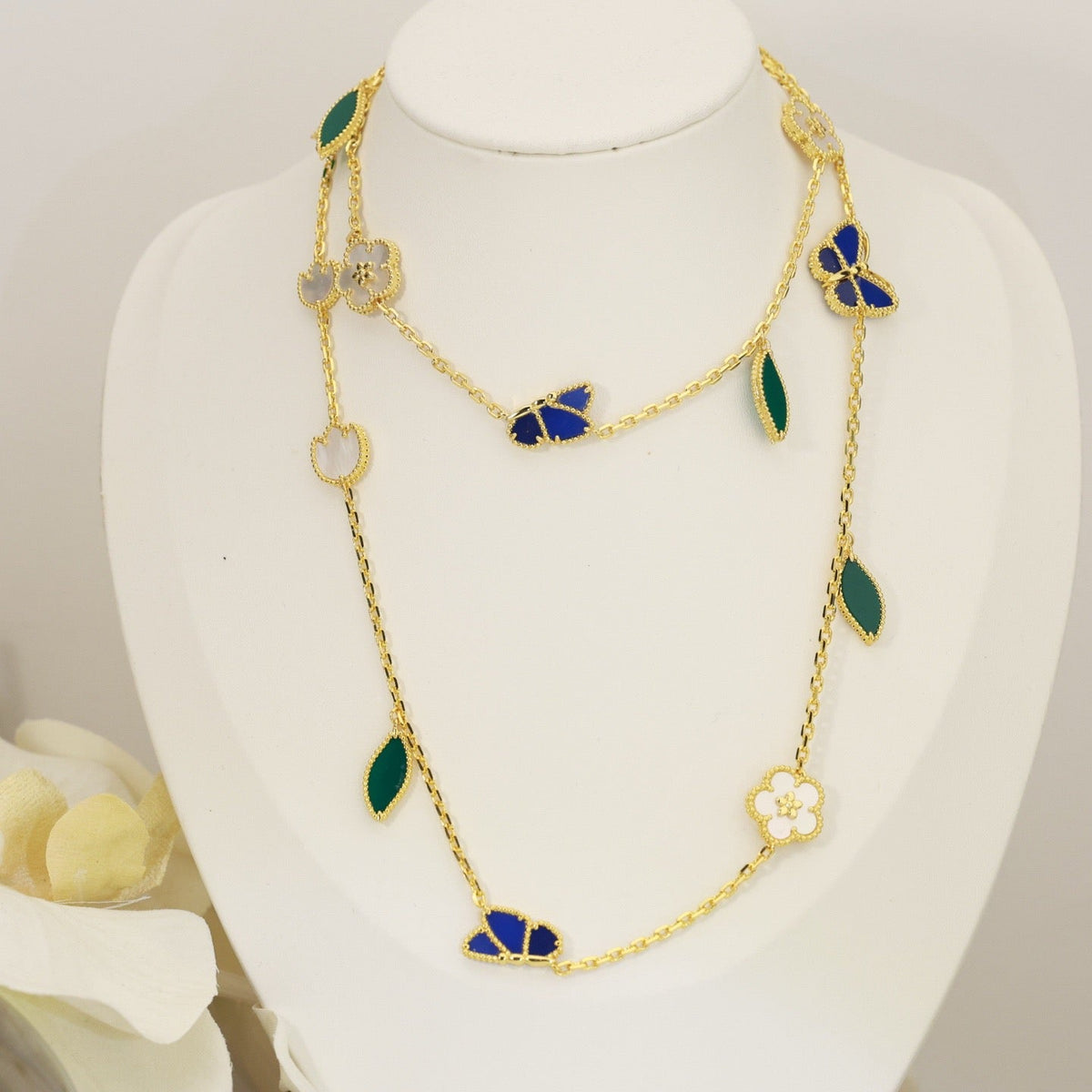 [AM Jewels]LUCKY SPRING BUTTERFLY 15 FLOWER NECKLACE