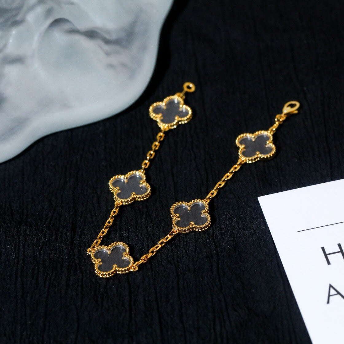 [Am jewelry]CLOVER 5 MOTIF ROCK CRYSTAL BRACELET