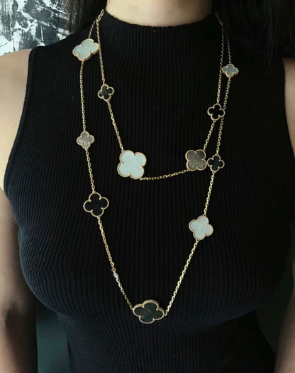 [Am jewelry]CLOVER 16 MOTIF CHALCEDONY MOP Gold NECKLACE